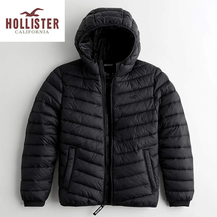 * 新品 正規品 HOLLISTER Co. ホリスター ダウンジャケット Lightweight Hooded Puffer Jacket Down Jacket L / Black 送料無料 *_画像1