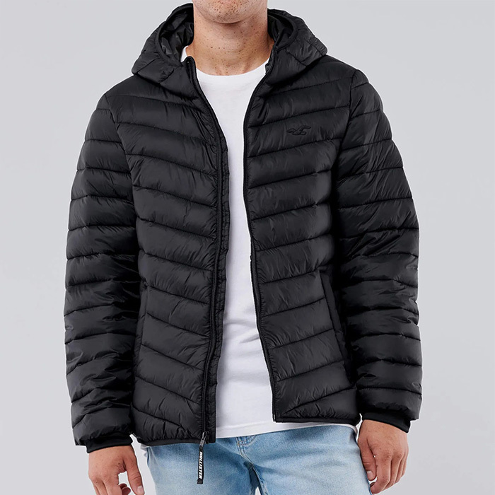 * 新品 正規品 HOLLISTER Co. ホリスター ダウンジャケット Lightweight Hooded Puffer Jacket Down Jacket L / Black 送料無料 *_画像3