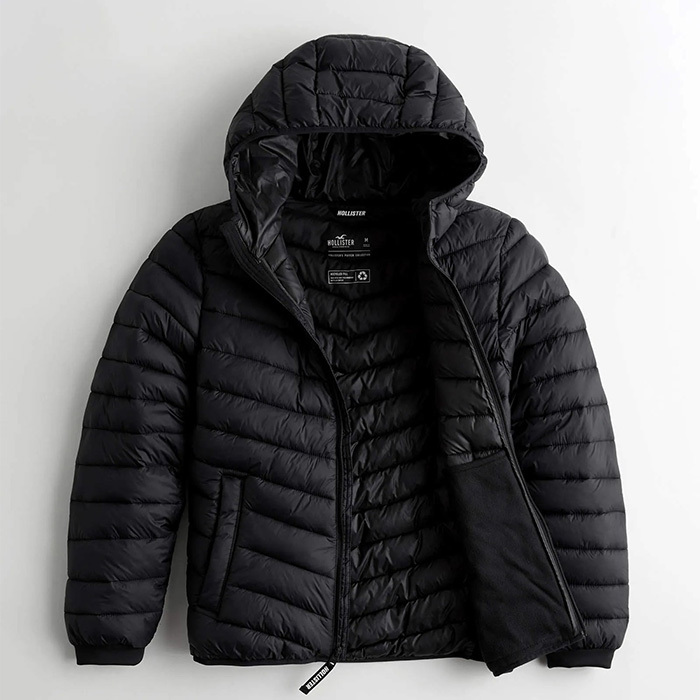 * 新品 正規品 HOLLISTER Co. ホリスター ダウンジャケット Lightweight Hooded Puffer Jacket Down Jacket L / Black 送料無料 *_画像4