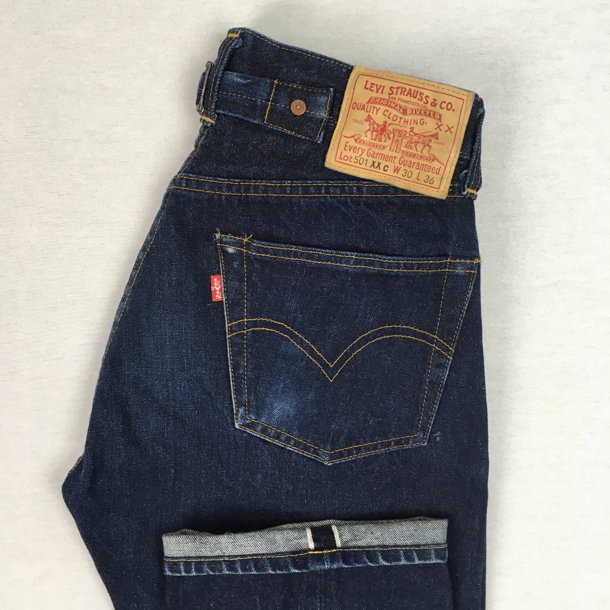 LEVI'S リーバイス 501XXC 201-0003 BIG'E' バレンシア工場 刻印555 米国製 98年 W30 L36 隠しリベット 赤耳 セルビッチ シンチバック_画像1