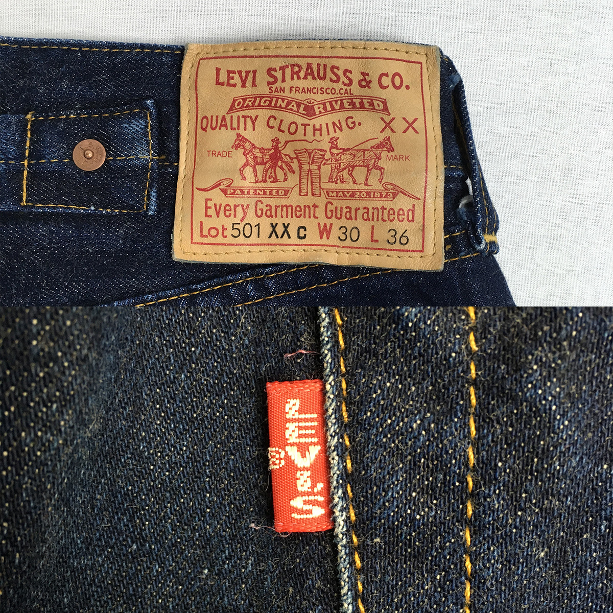 LEVI'S リーバイス 501XXC 201-0003 BIG'E' バレンシア工場 刻印555 米国製 98年 W30 L36 隠しリベット 赤耳 セルビッチ シンチバック_画像9