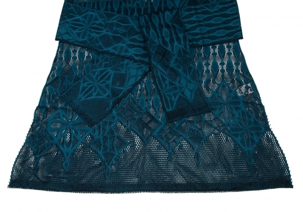  Issey Miyake mi-A-POC INSIDE cutting flower mesh V neck short sleeves One-piece blue green F [ lady's ]