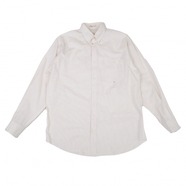 パパスPapas コットン袖ポケットストライプシャツ 白黄48M 【メンズ】_画像1