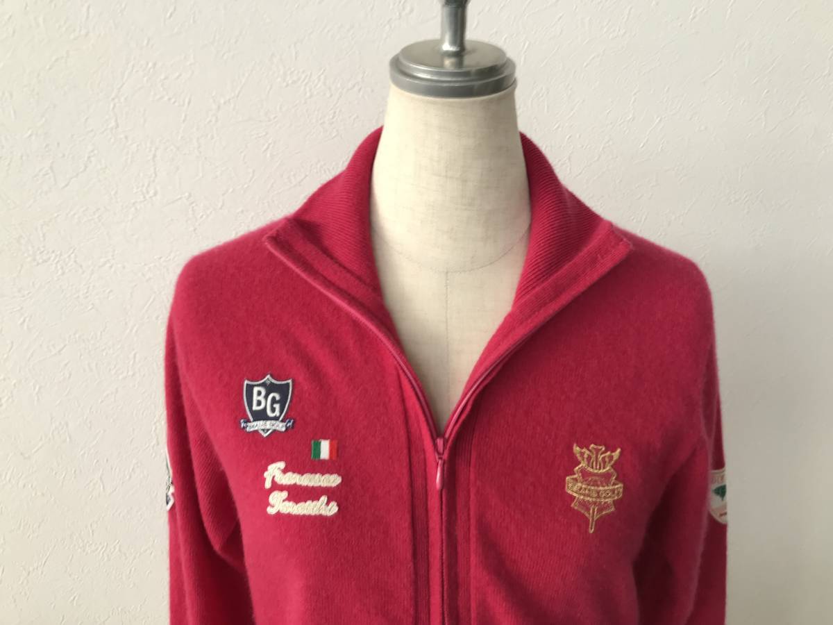 BEAMS GOLF Beams Golf lady's badge attaching full Zip cashmere 100% knitted jacket superior article size M