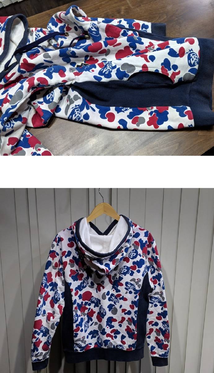 希少 RUSSELUNO ラッセルノ 総柄 パーカー フード ゴルフ アウター ジャケット トップス スポーツ ワッペン アップリケ 4 白