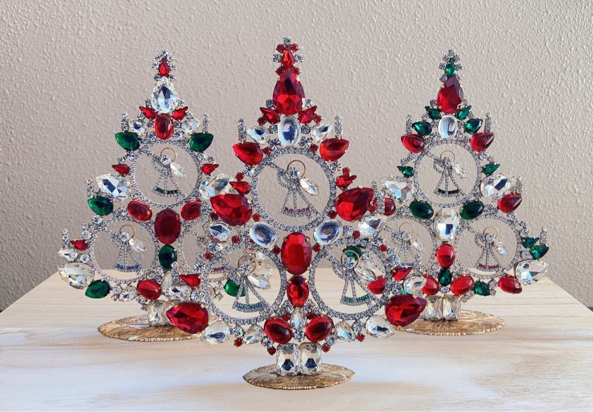 チェコガラス/ガラスツリー/クリスマスカラー/リボン/シンプル/卓上ツリー チェコガラス/ガラスツリー/クリスマスカラー/リボン/シンプル