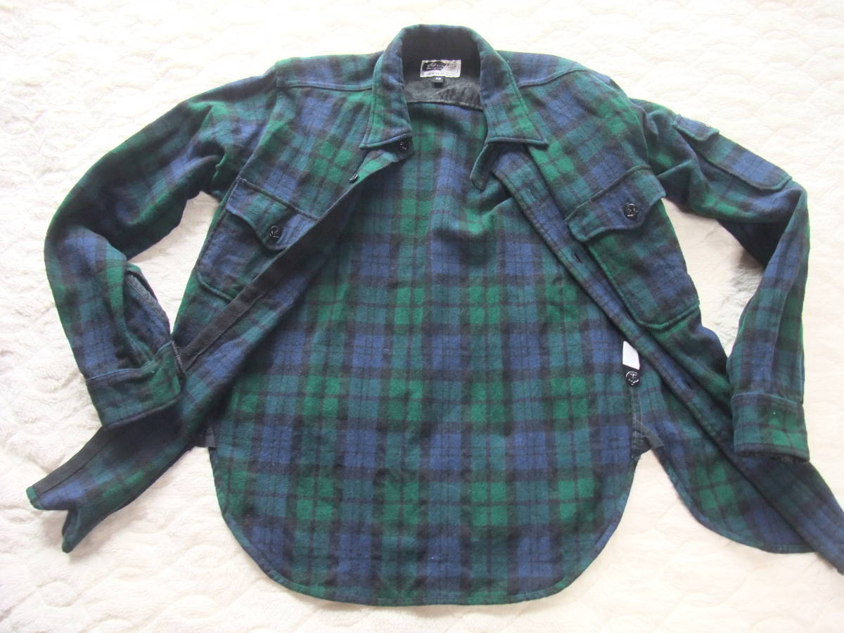 Engineered Garments◆初期 エンジニアドガーメンツ　MADE IN USA　肉厚 ウール　シャツ　XS　緑×黒　wool 100%　チンスト　袖ポケット_画像2