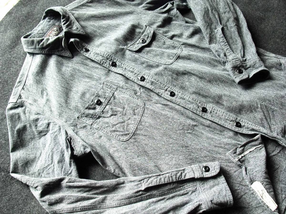 RRL ラルフローレン シャンブレー ワークシャツ Sサイズ ごま塩 霜降り グレーブラック マチ付き チンスト デニムシャツ 灰色
