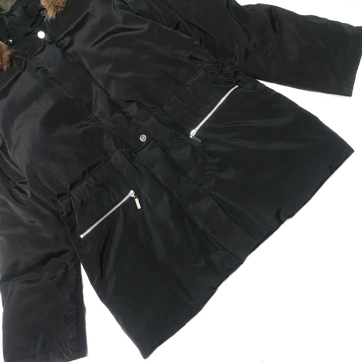 313 【courreges】 クレージュ ダウンジャケット ダウンコート アウター 11号 M~Lサイズ ライナー付き 黒 ブラック 3way レディース