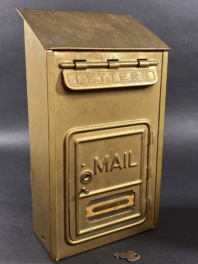 【鍵付き】1920's アンティーク メールボックス/ポスト/照明/ランプ/郵便受け/玄関/外灯/ライト/時計/クロック/ビンテージ/アメリカ製/収納_画像1