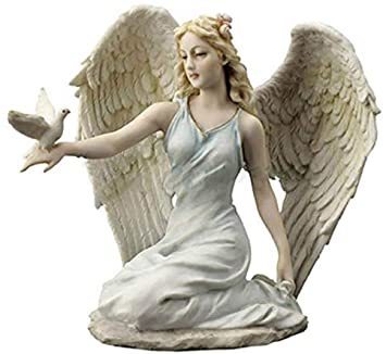 【国内在庫】 クリスマスセール！即納！稀少フィギュア！ひざまずいて、平和の鳩と戯れる天使の彫像 贈り物 約12.7ｃｍ彫刻置物 高さ 洋風