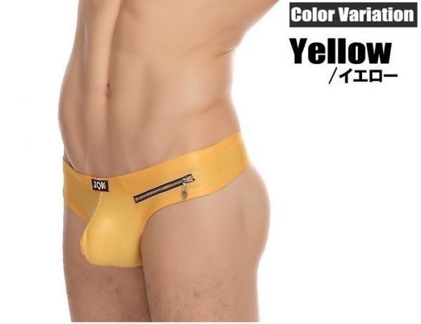  free shipping men's underwear T-back leather ntsumokoli leather T-back man underwear leather taste H0045 yellow L