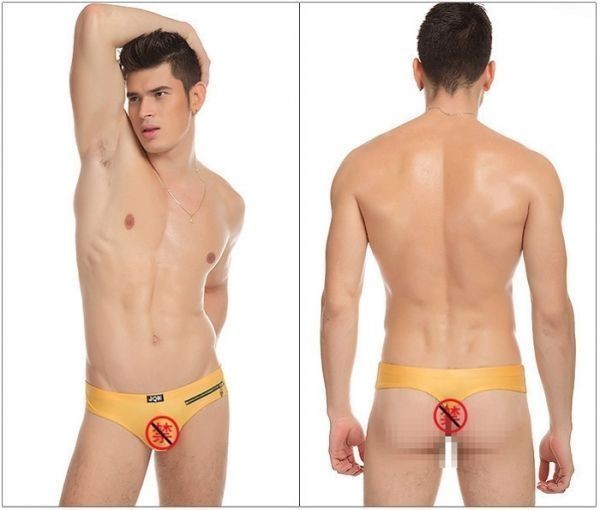 free shipping men's underwear T-back leather ntsumokoli leather T-back man underwear leather taste H0045 yellow L