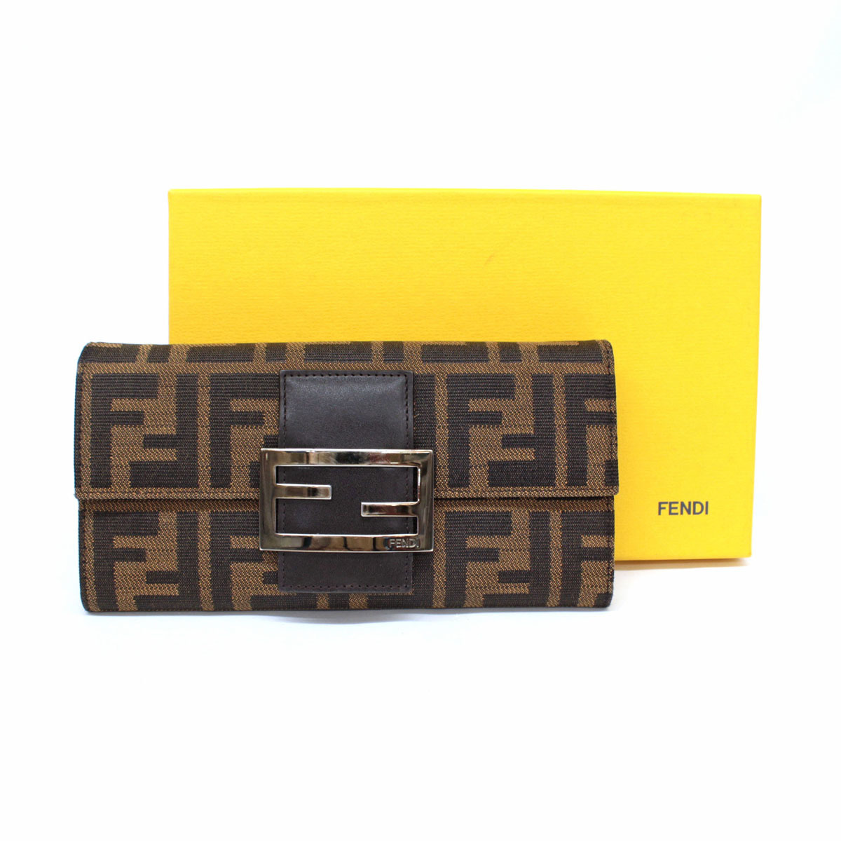 箱付】FENDI フェンディ キャンバス F 金具 3つ折り財布-