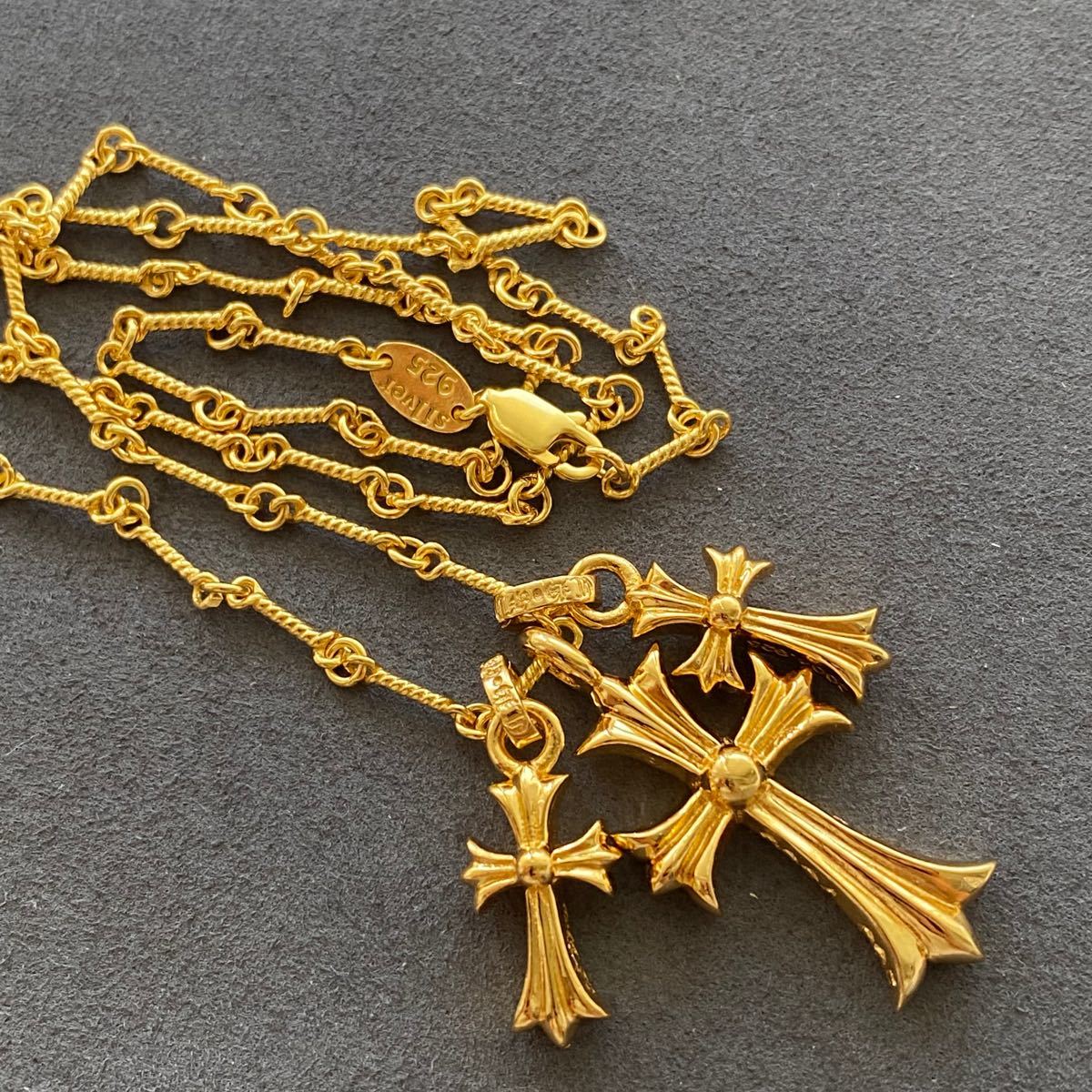 22k gp加工 三連クロスネックレス ベイビーファットネックレス 22k gp加工 三連クロスネックレス ベイビーファットネックレス