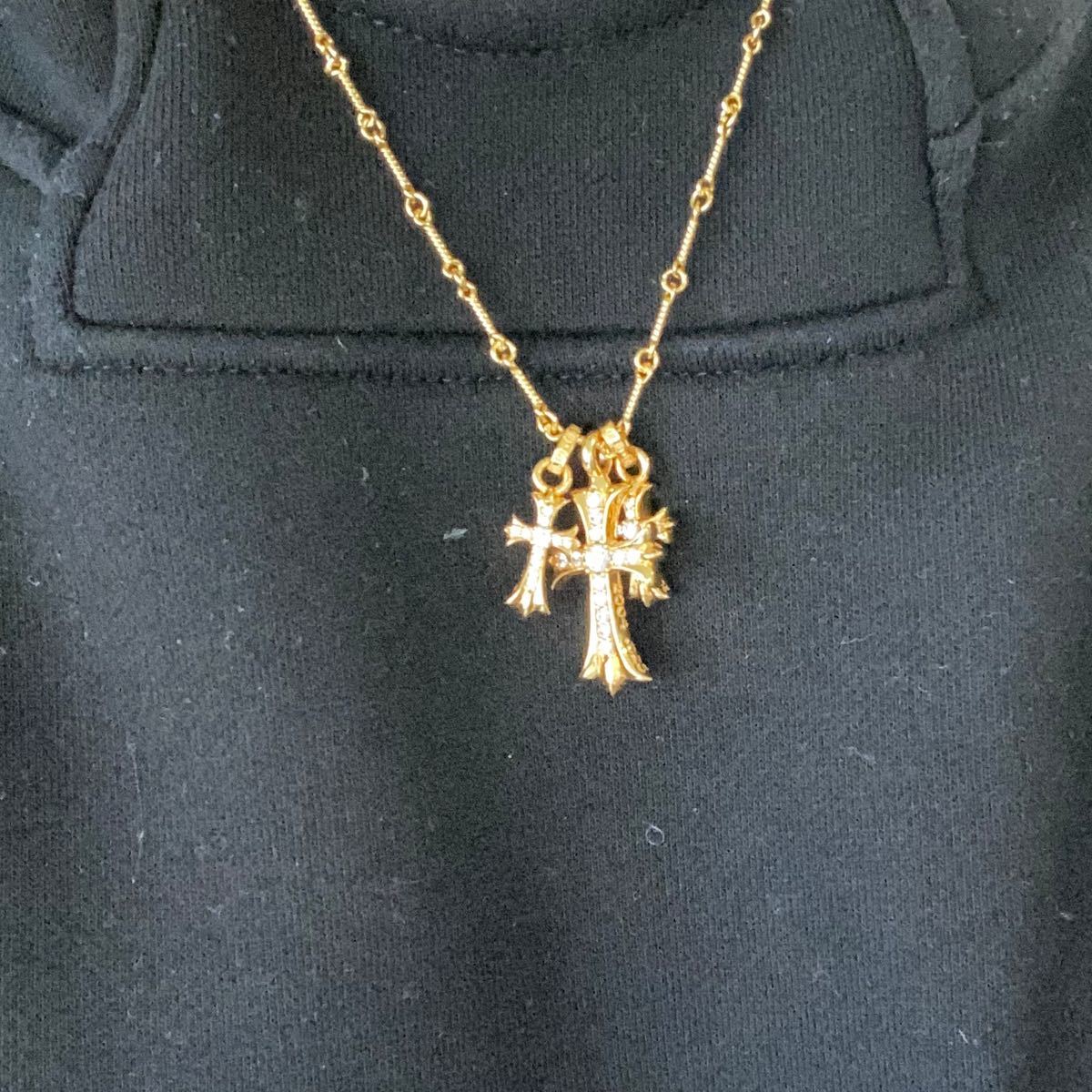 22k gp加工 三連クロスネックレス ベイビーファットネックレス 22k gp加工 三連クロスネックレス ベイビーファットネックレス