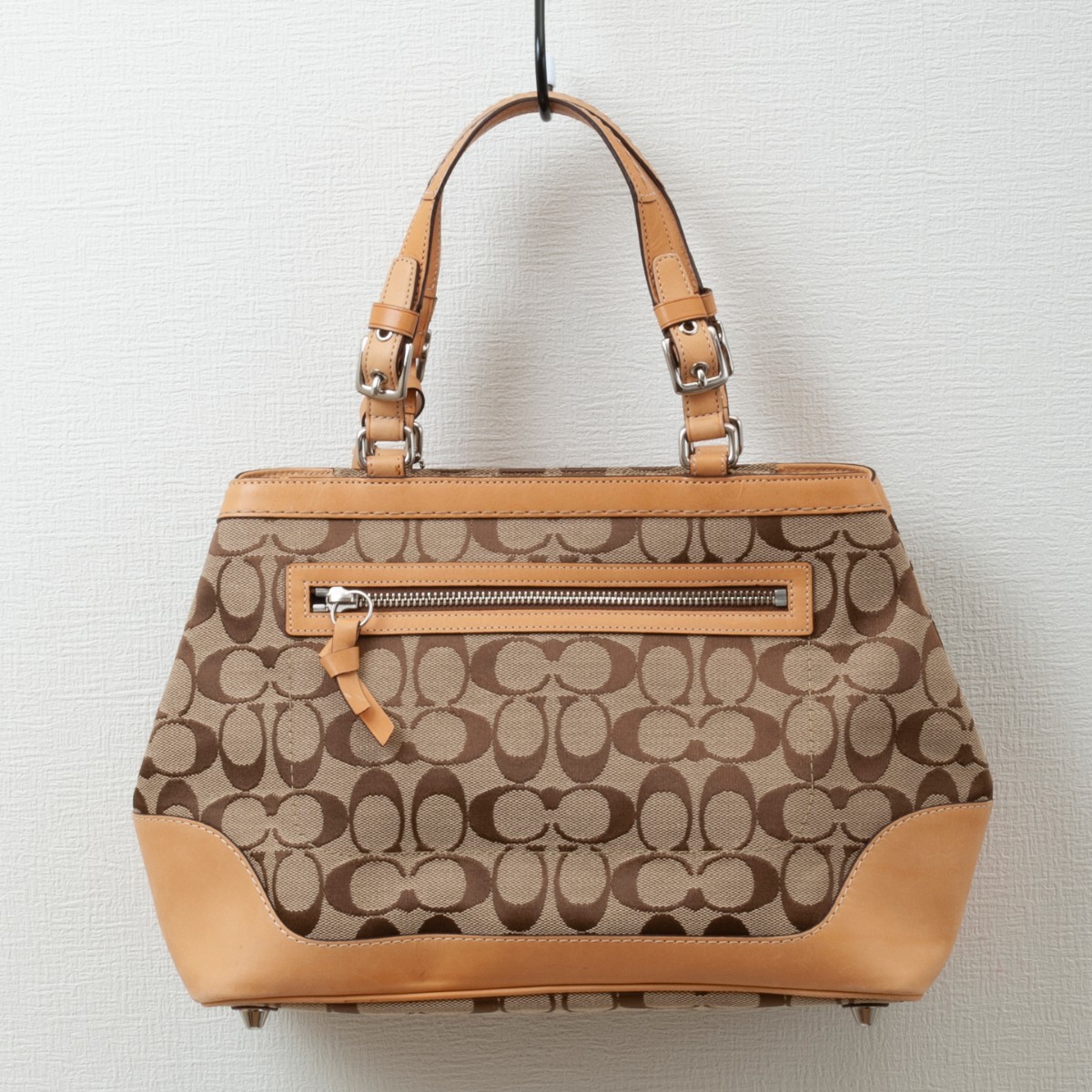 美品】COACH(コーチ) シグネチャー キャンバス ハンドバッグ ベージュ