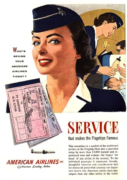 ●383F　1954年のレトロ広告　アメリカン航空 American Airlines_画像1