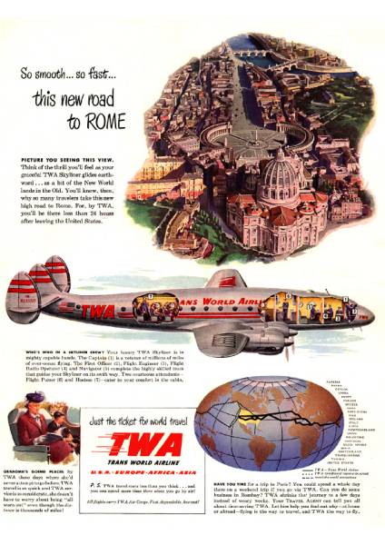 ●156F　1948年のレトロ広告 TWA航空　TRANS WORLD AIRLINES_画像1