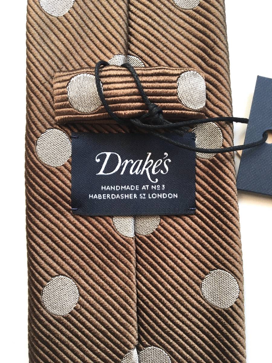 新品 ドレイクス Drake's ネクタイ ドット シルク100% ライトブラウン イギリス製 DRAKES_画像6