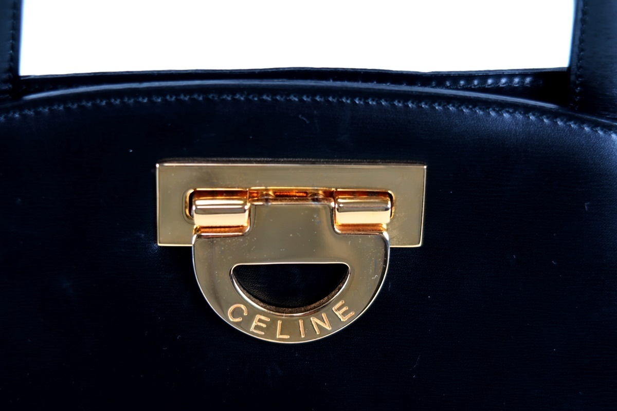 【美品】CELINE セリーヌ 2WAYショルダー ハンドバッグ レザー ブラック×ゴールド金具 ブランド鞄 レディース【HH99】_画像9