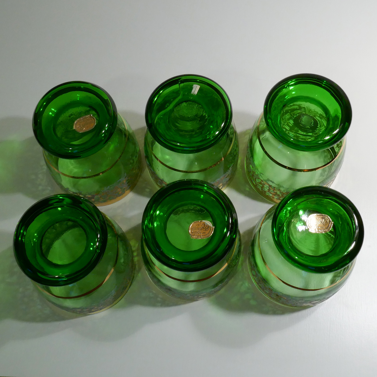 ボヘミアングラス　グリーンのピッチャーとグラス　6客セット　チェコスロバキア製　緑_画像5