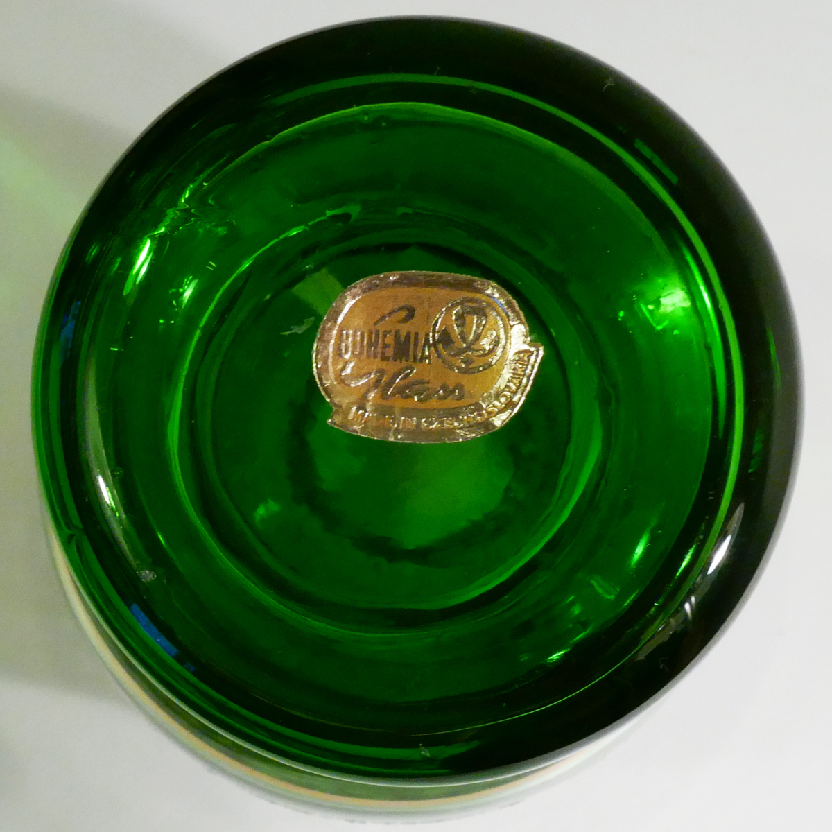 ボヘミアングラス　グリーンのピッチャーとグラス　6客セット　チェコスロバキア製　緑_画像6