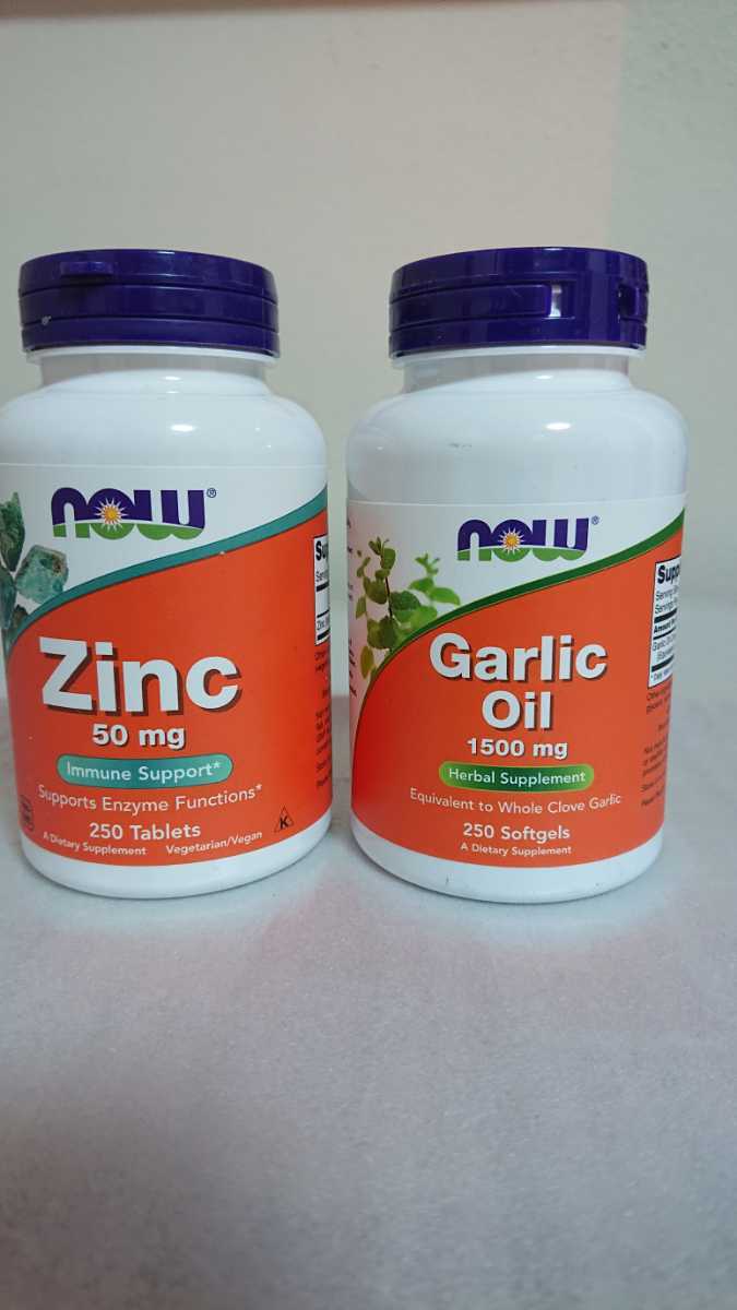 送料込み Zinc 50mg 250タブレット（亜鉛サプリ）／ Garlic Oil 1500mg 250ソフトジェル(ニンニクサプリ) now foods 未開封新品 2個セット _画像1