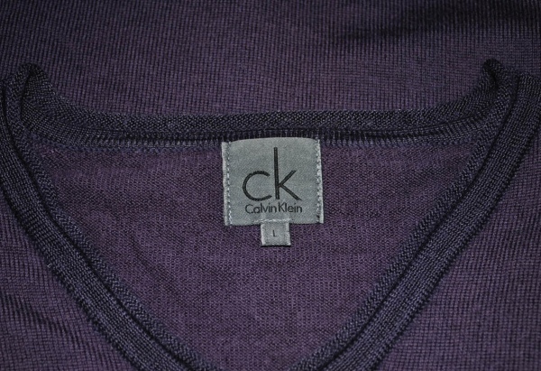 【Calvin Klein】カルバンクライン Vネック ウール セーター 紫 L CK 良品_画像7