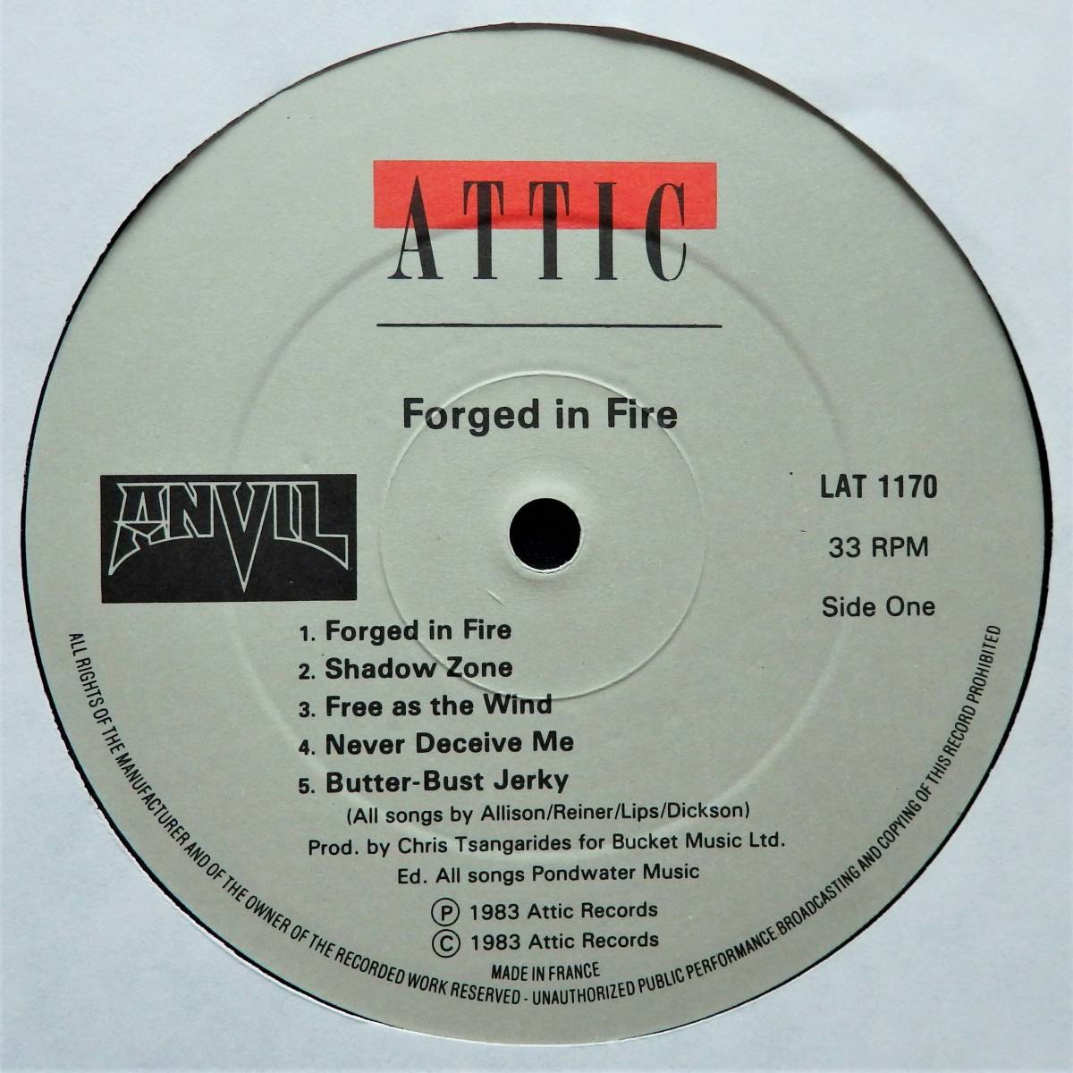 【1983年3rd/希少！フランスプレスオリジナル盤/ATTIC LAT 1170/保存状態良好即決盤】ANVIL / Forged In Fire_※白スリーヴは撮影用です