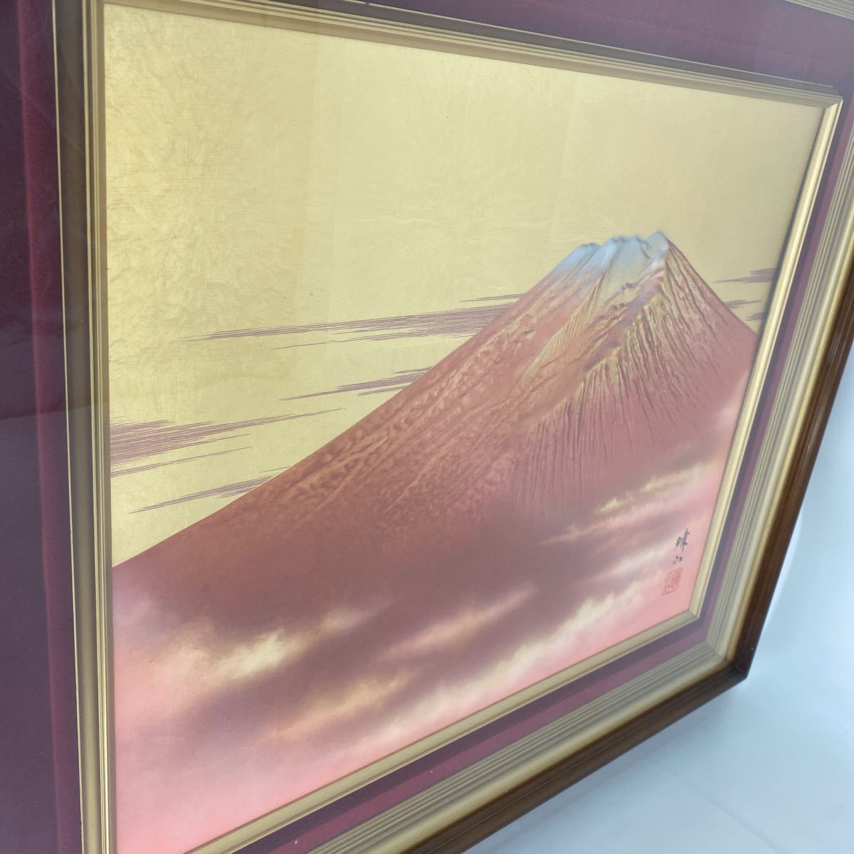 赤富士 立体 晴山 美術品 彫金画 壁掛け 縁起物 額_画像3
