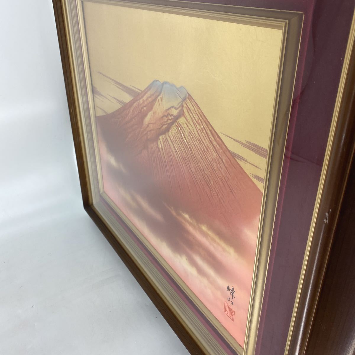 赤富士 立体 晴山 美術品 彫金画 壁掛け 縁起物 1668-赤富士 立体 晴山 美術品 彫金画 壁掛け 縁起物 額 匿名