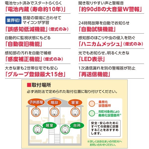 ホーチキ 火災報知器 熱式 複数台無線連動型 SS-FKA-10HCC 火災報知機 火災警報器 住宅用 家庭用 台所 キッチン_画像3