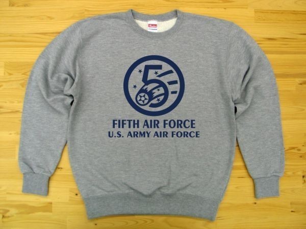 5th AIR FORCE 杢グレー 9.7oz トレーナー 紺 2XL 大きいサイズ スウェット U.S. ARMY AIR FORCE FIFTH_杢グレー（紺色プリント）