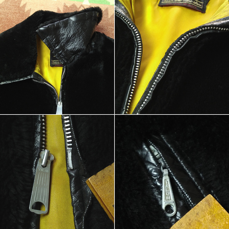 黒 フェイクファー 【Sears Oakbrook】 60s Black Faux Fur Coat/ 60年代 コート フェイクムートン ボア フリース TALON ビンテージ 50s70s_画像6