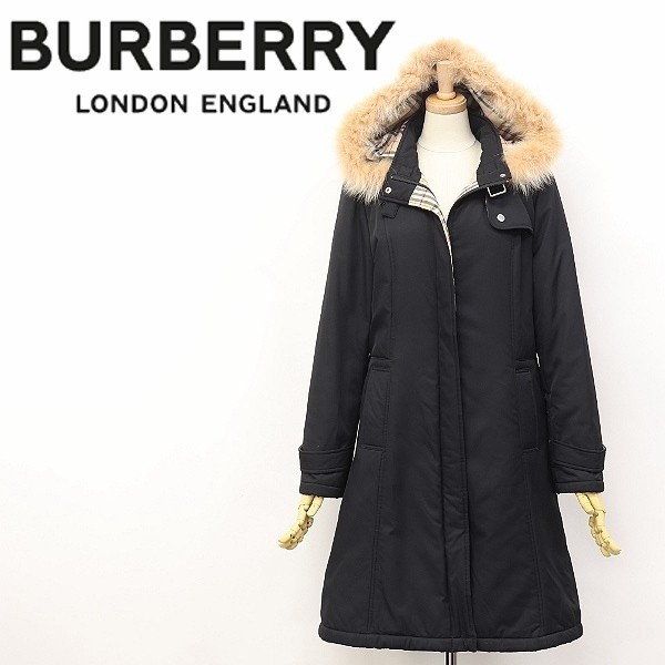 T610】◇国内正規品 BURBERRY LONDON/バーバリーロンドン 裏地ノバチェック柄 フォックスファー付 フーデッド 中綿 コート 160A(キッズ) 