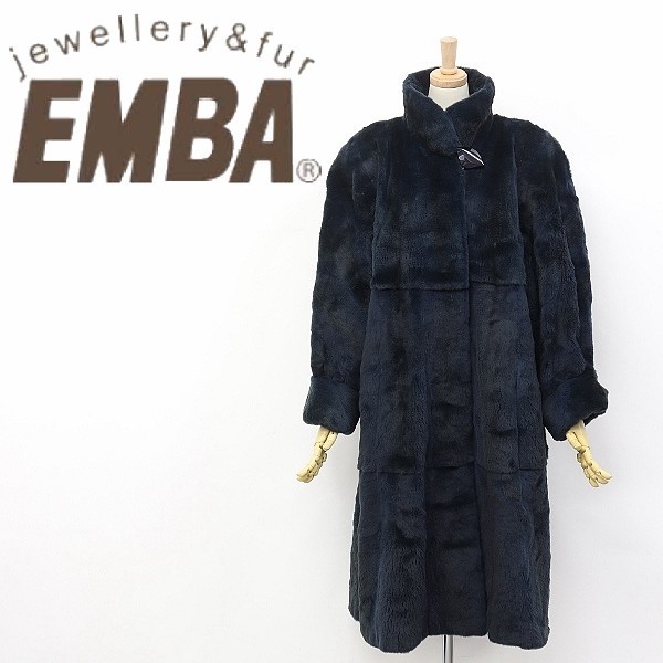 ◆EMBA/エンバ シェアードミンクファー デザインボタン 毛皮 コート ネイビー