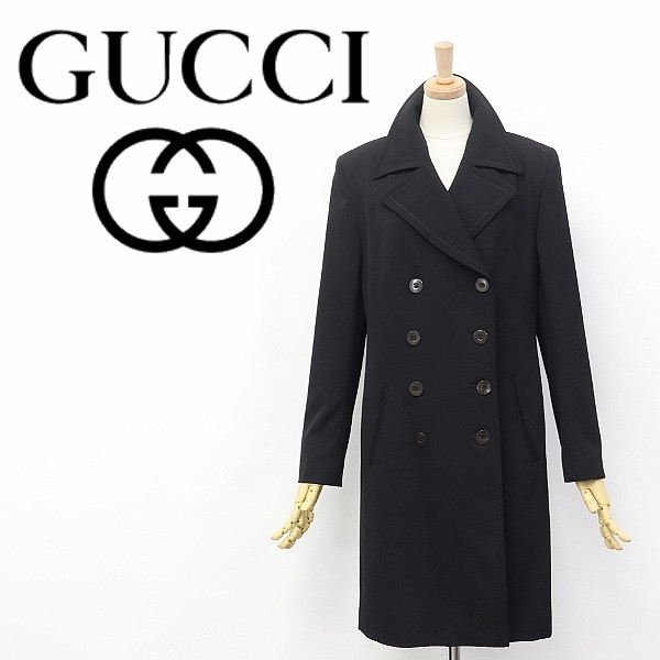 イタリア製◆GUCCI/グッチ ダブル チェスター コート ブラック 40_画像1