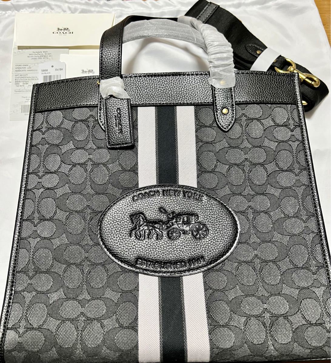 ☆《極美品》COACH コーチ シグネチャー ストライプ モリー トートバッグ-