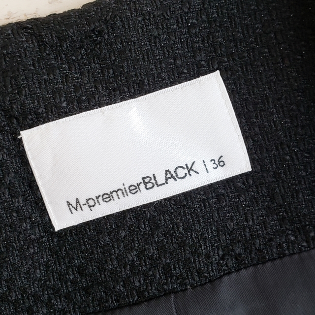 エムプルミエ ブラック ツイード ノーカラー ロングコート ブラック 36 日本製 コート M-premierBLACK_画像7