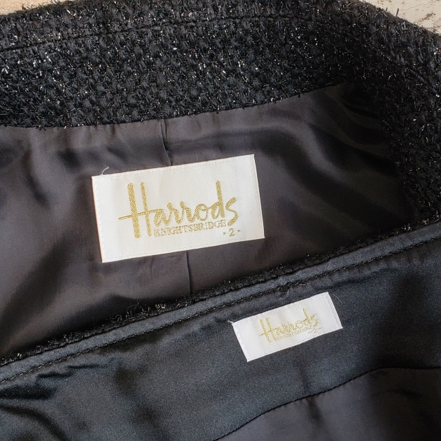ハロッズ Harrods ラメ ツイード ウール セットアップ スカート 2 日本製 ブラック ダブルジャケット_画像7