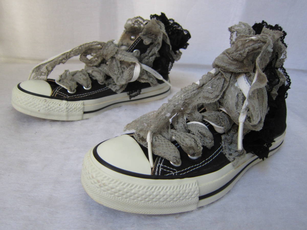 CONVERSE ALLSTAR HI　　コンバース オールスターハイ（M9160）　黒キャンバス　　レース縫付カスタム　　22.5㎝　　ok2112A_画像2