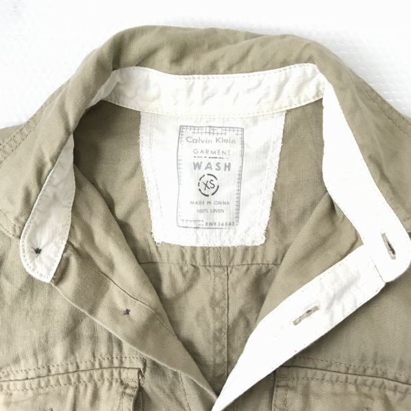 Calvin Kiein/ Calvin Klein *linen/ flax 100%/ long sleeve shirt / jacket [ men's XS/ beige ]*BF826