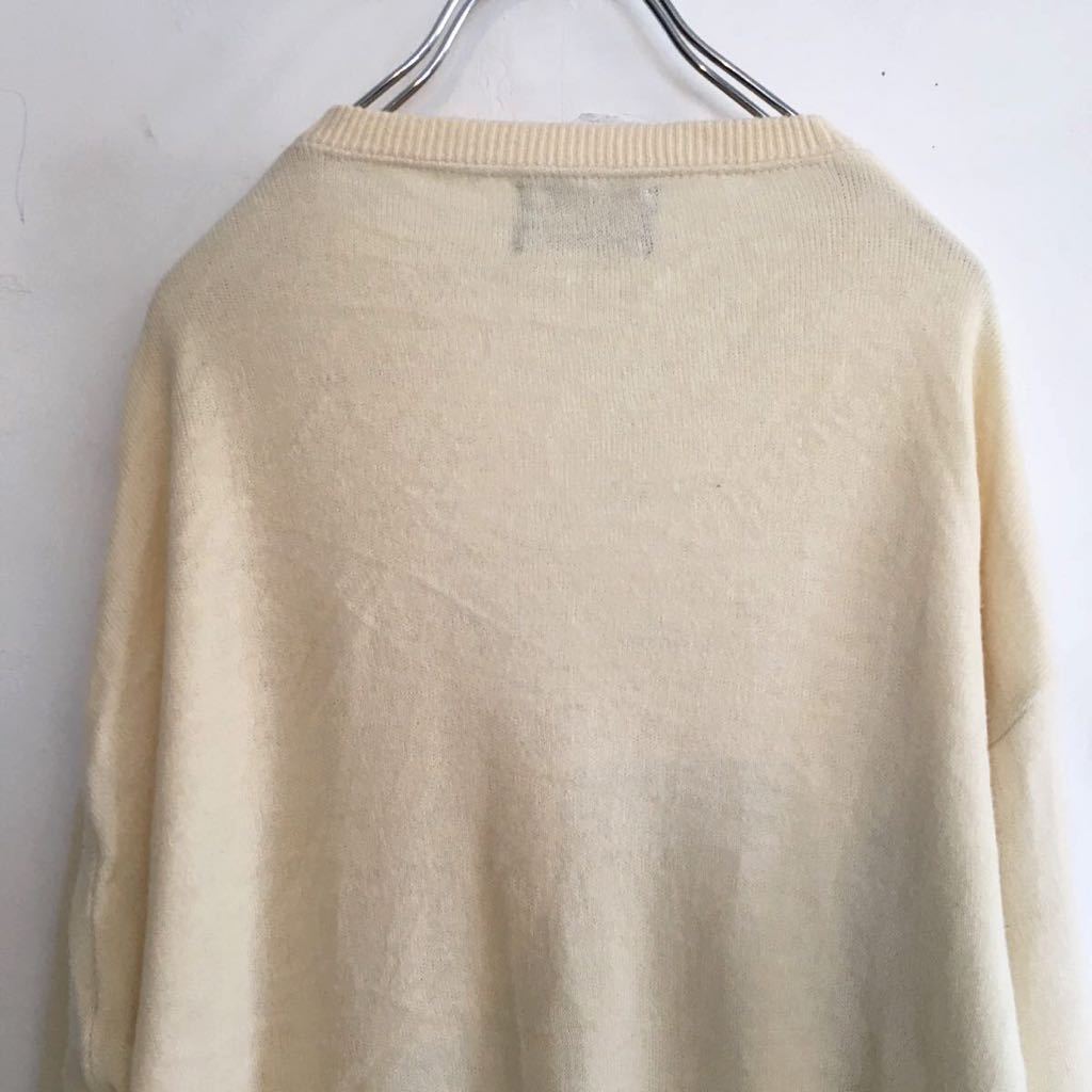  Vintage USA производства pyu-li язык PURITAN V шея высокий мера вязаный 1 большой размер свитер слоновая кость XL мужской женский б/у одежда 