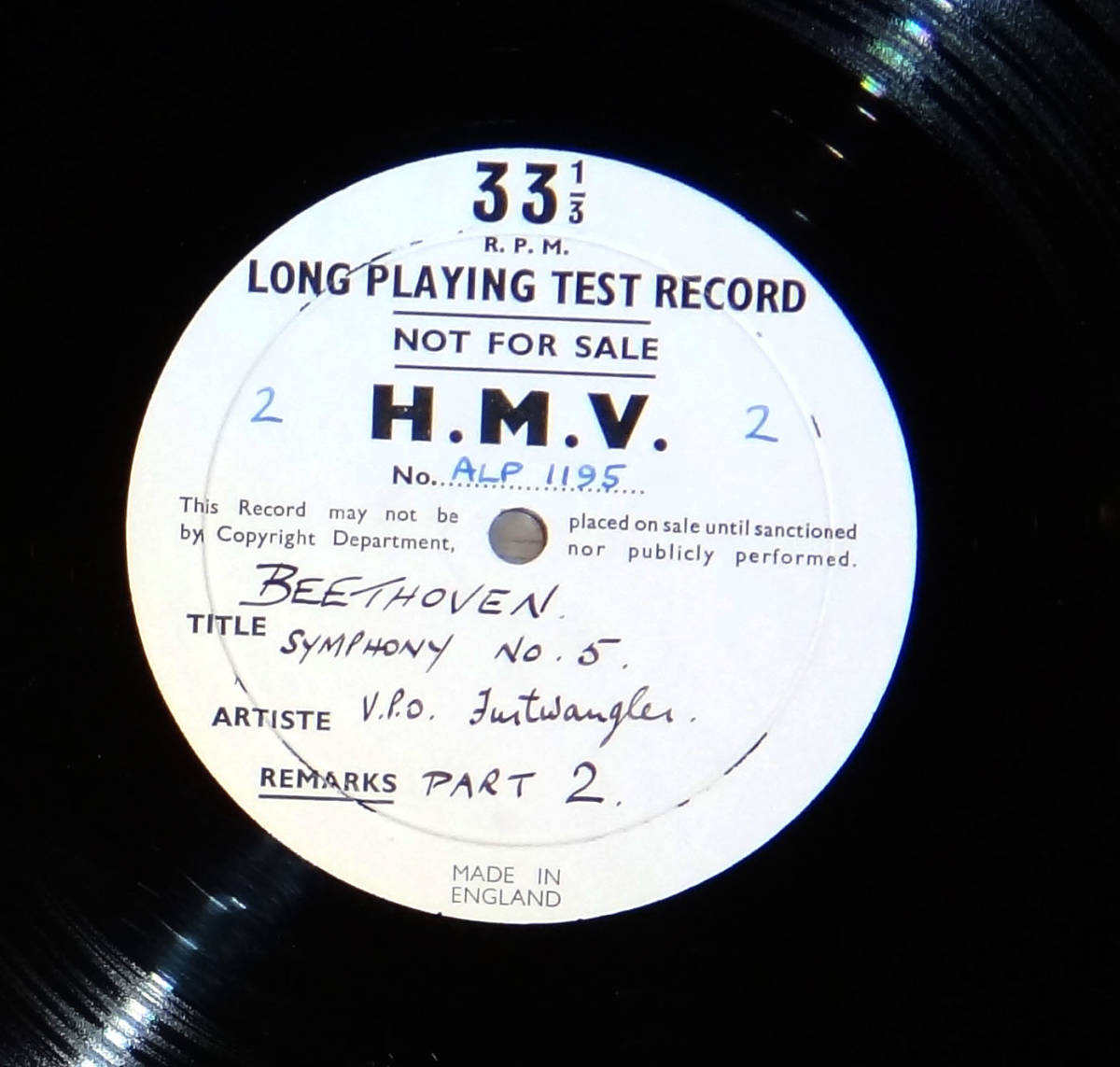 人気大割引 英HMV TEST盤 最初期 ALP1195 1G/1G フルトヴェングラー ベートーヴェン:運命 交響曲