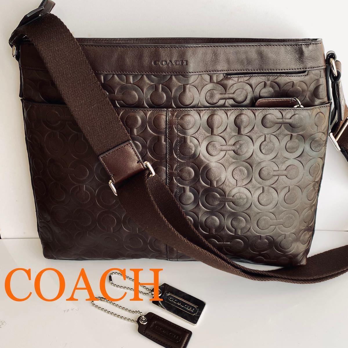 未使用】COACH コーチ 型押しレザー ショルダーバッグ ブラウン