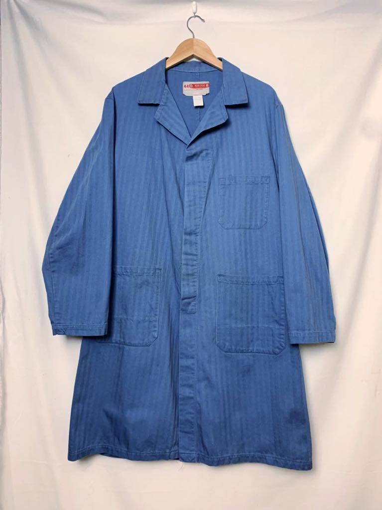 70s 80s USA製 Cleveland Work Wear HBT ショップコートビンテージ ヘリンボーン L ブルー 青 ステンカラーコート ワーク クリーブランド_画像1