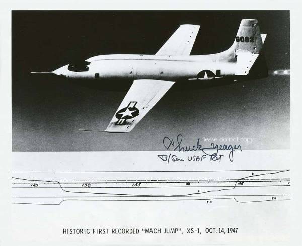マッハ1.06を記録した X-1 チャック・イェーガー　サイン フォト_人類初の有人超音速飛行 X-1