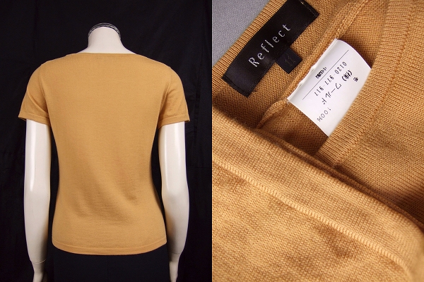 美品★リフレクト*Reflect*レディース*柔わらか艶ウール*しなやか美女半袖ニット*11號(Lサイズ.40)