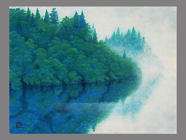 [ genuine work ]# god cape .# mountain lake green . map amount # also seal attaching # autograph # frame # landscape painting # Japanese picture #